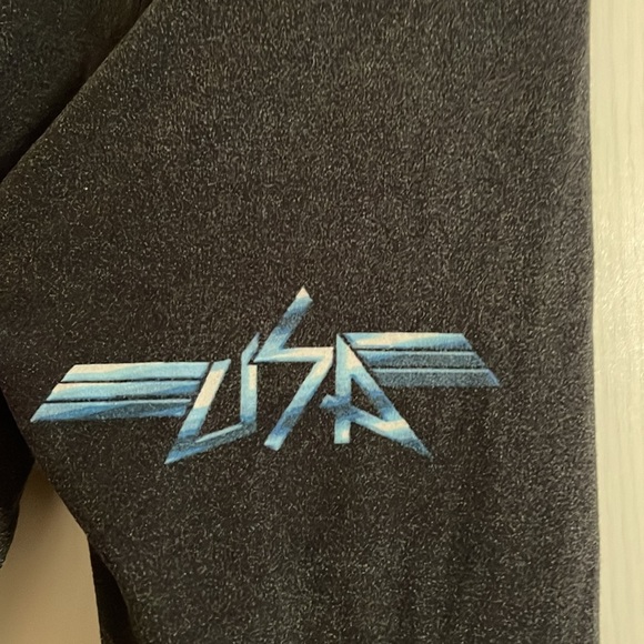 LULAROE “ONESIZE” faded black leggings blue & white USA logo. - Picture 3 of 6
